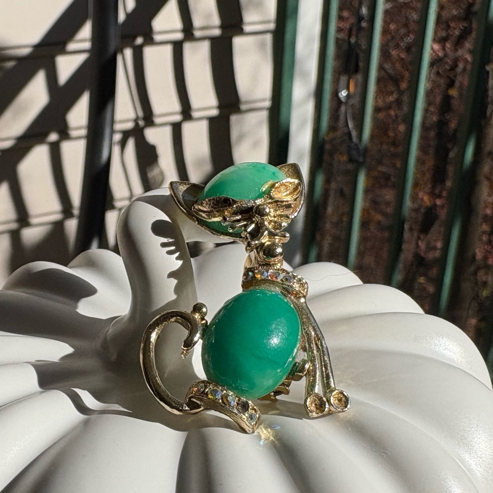 1950s Retro Vintage Cat Brooch – For Repair / Repurpose 🐈‍⬛💚 - Picture 4 of 8